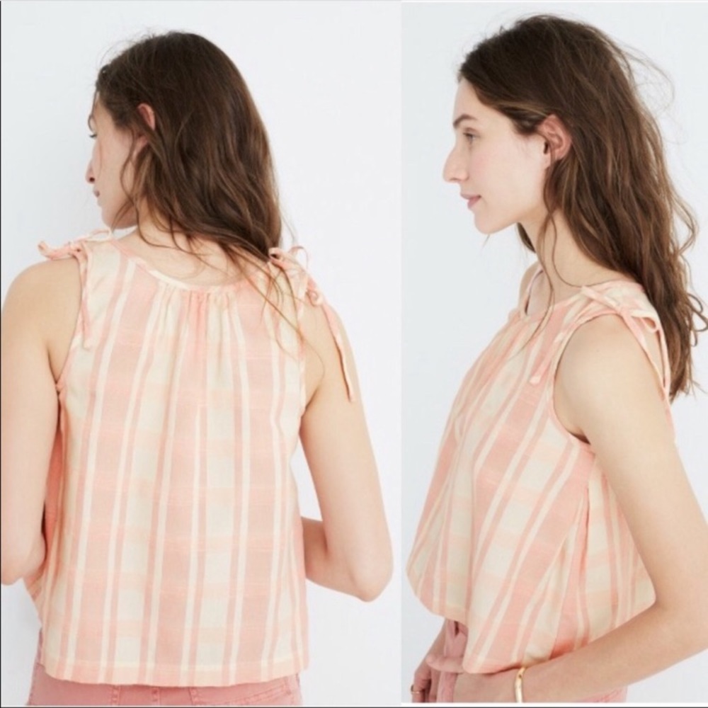 Madewell boxy cropped swing tank - pink plaid with tie straps